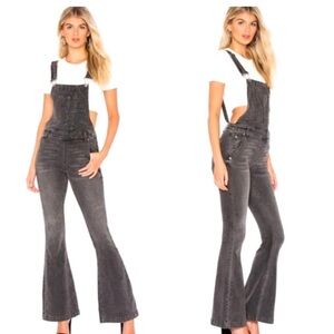 Free People Carly Flare Overalls in Washed Black